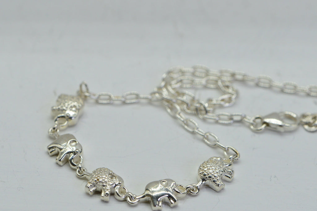 Sterling Silver Elephant Ankle Bracelet: Cable Chain Anklet