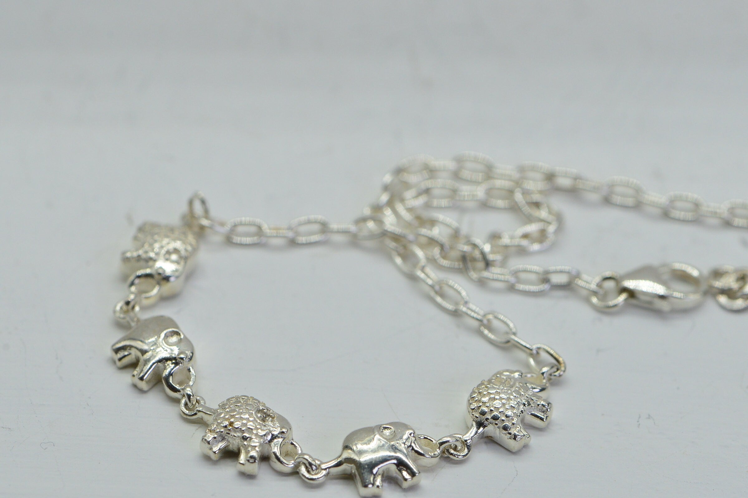 Sterling Silver Elephant Ankle Bracelet: Cable Chain Anklet