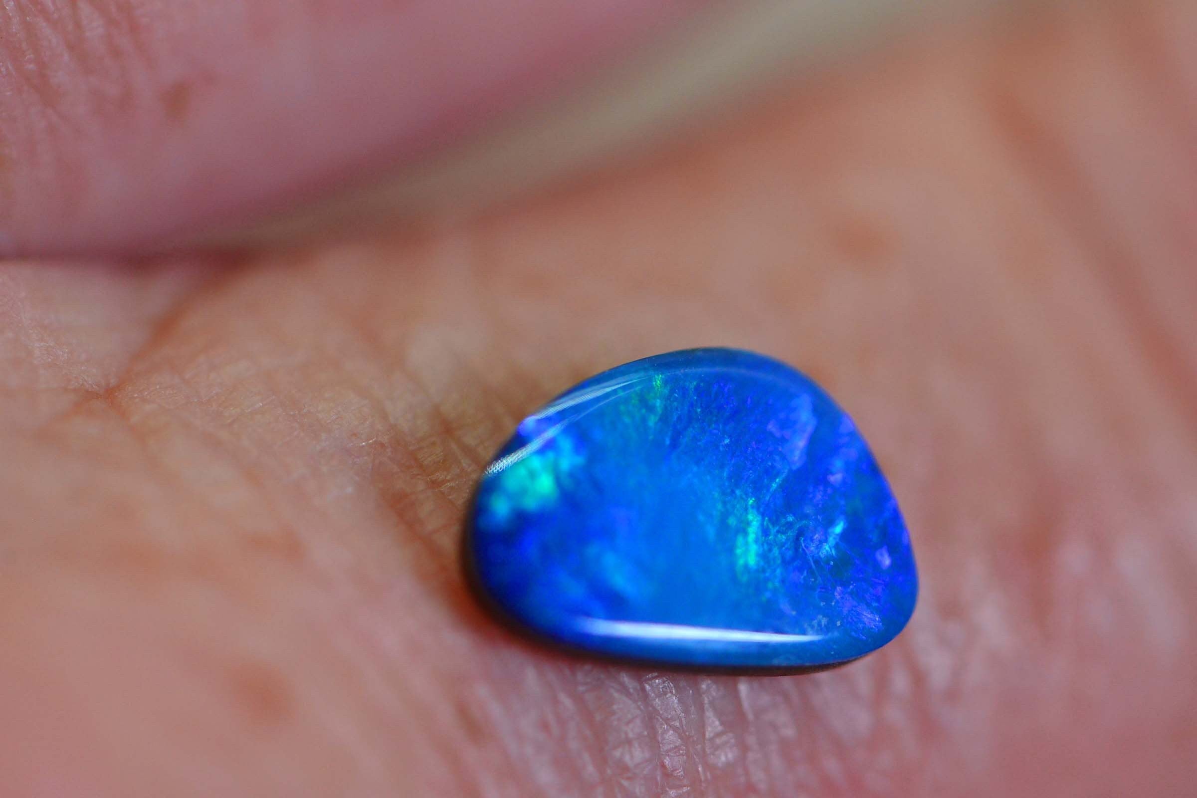Australian Black Opal Doublet: Free Form Blue Gemstone Cabochon (9.8mm)
