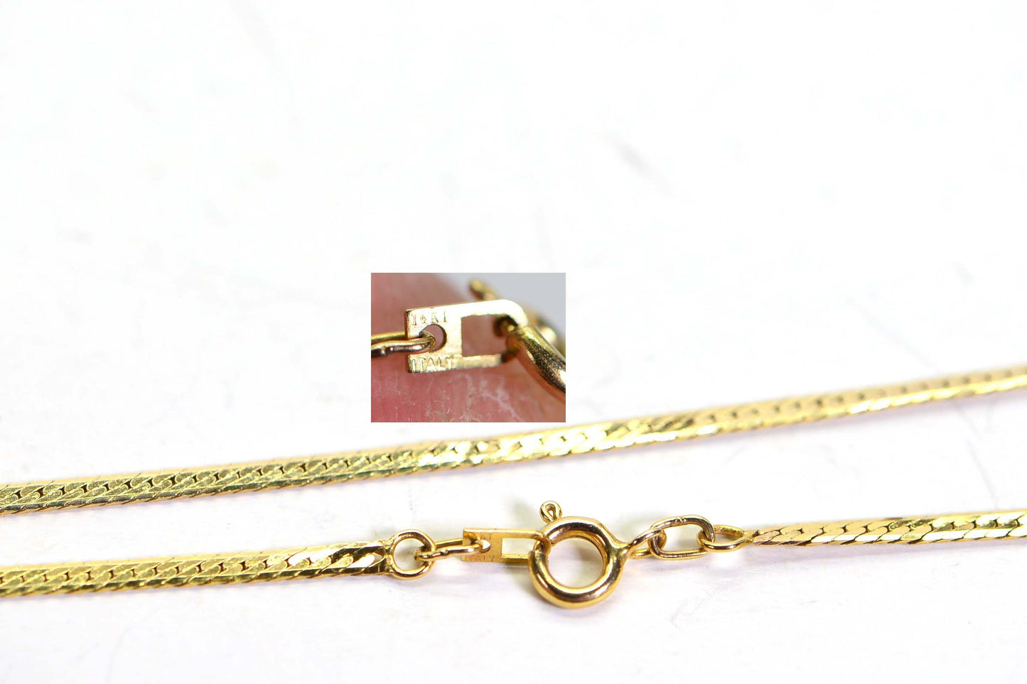 14K Yellow Gold Herringbone Chain Necklace - 18 inch Vintage Estate