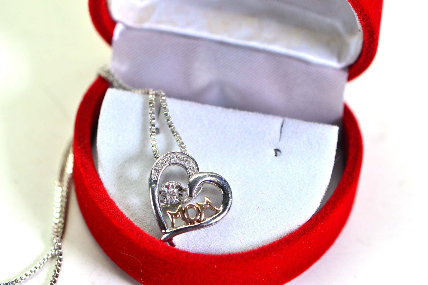 Diamond "Mom" Heart Pendant, 14K Gold & Sterling Silver