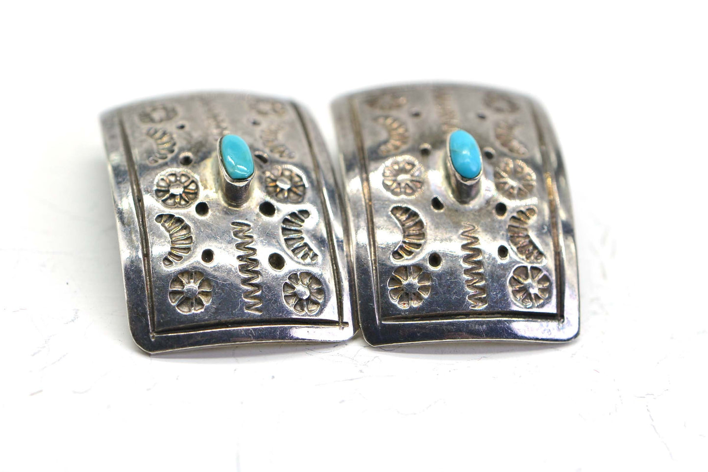 Vintage Turquoise Sterling Silver Clip On Earrings: Native American Jewelry