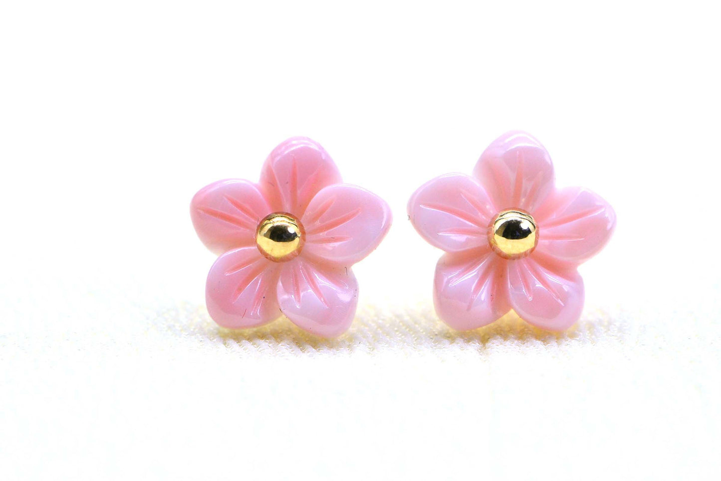 Queen Conch Pink Rose Earrings, Sterling Silver CZ Studs
