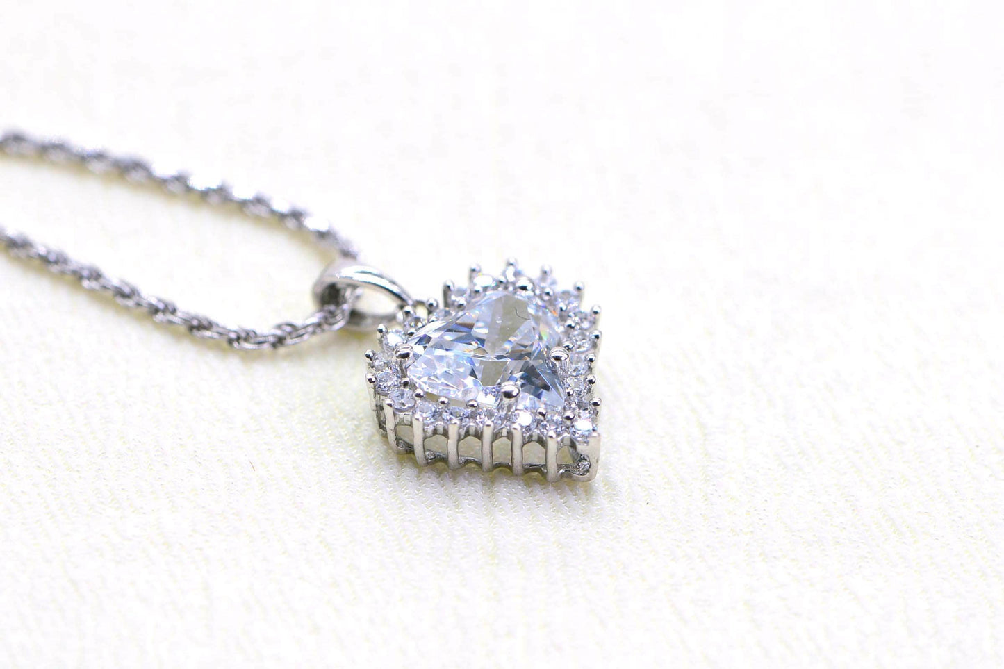 Heart Pendant Necklace: Cubic Zirconia, 14K White Gold Over Sterling Silver
