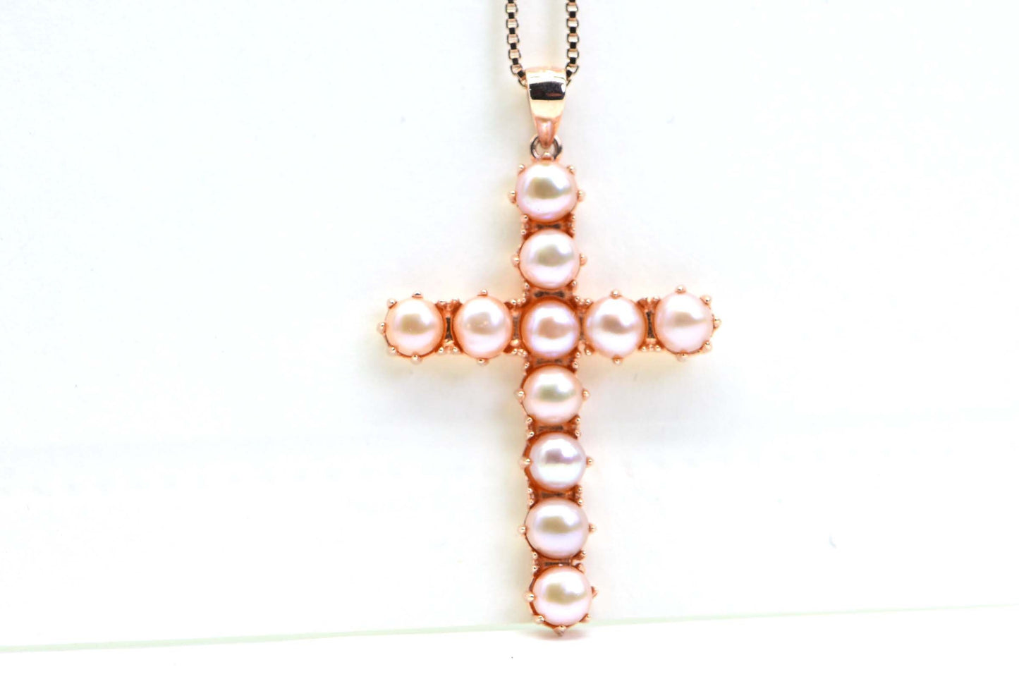 Golden Pearl Cross Pendant: 14K Gold Vermeil Sterling Silver