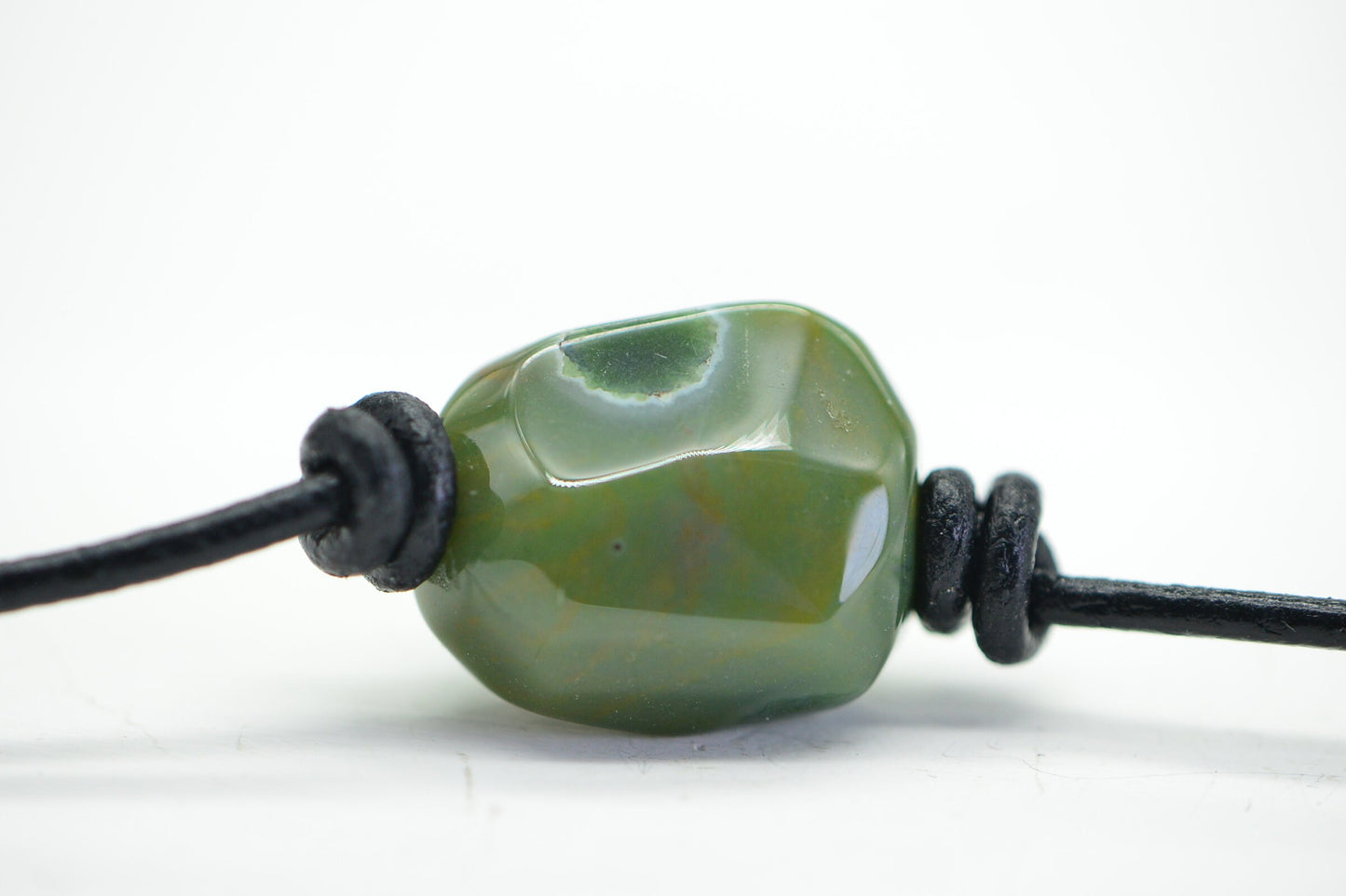 Raw Ocean Jasper Nugget Necklace: Brown Leather Cord, 925 Silver Clasp