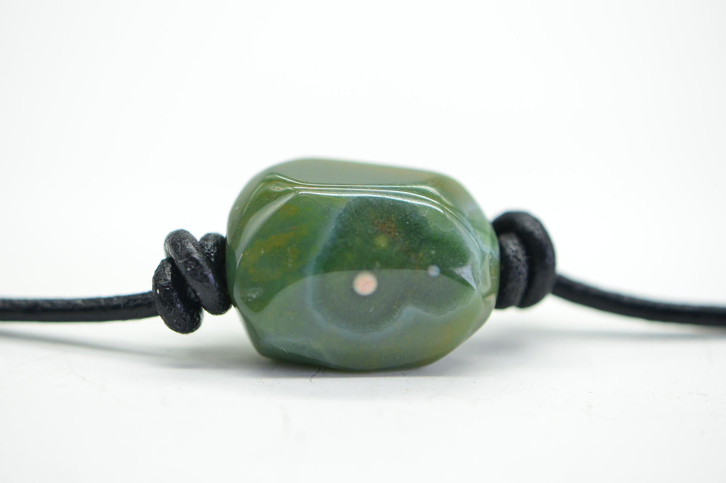 Raw Ocean Jasper Nugget Necklace: Brown Leather Cord, 925 Silver Clasp