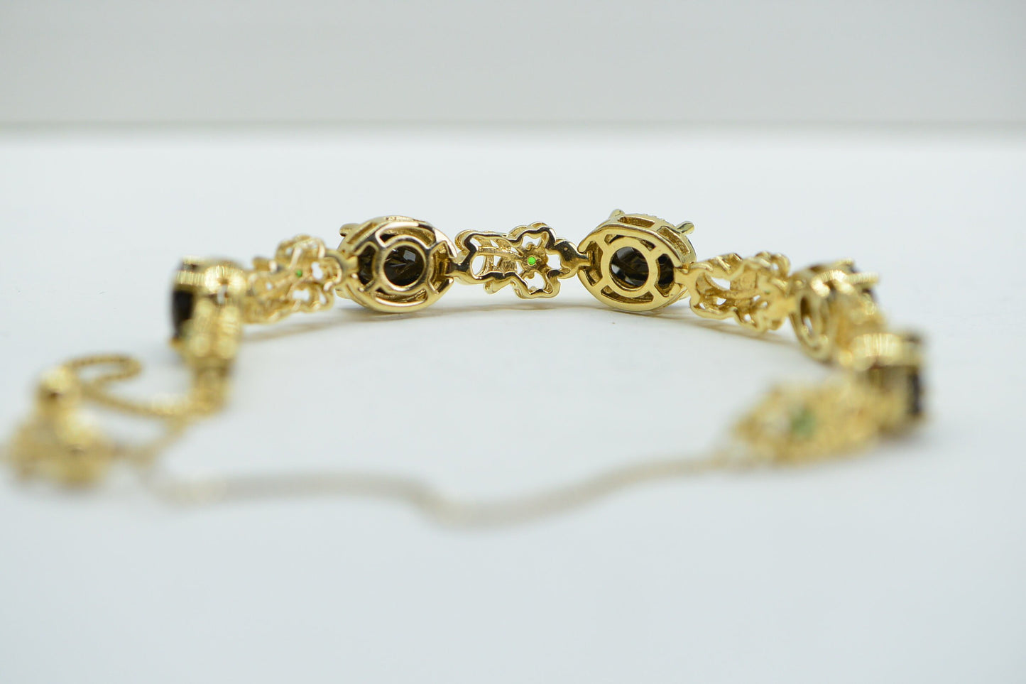 Black Tourmaline Chrome Diopside Flower Bolo Bracelet: 14K Gold Over Sterling Silver
