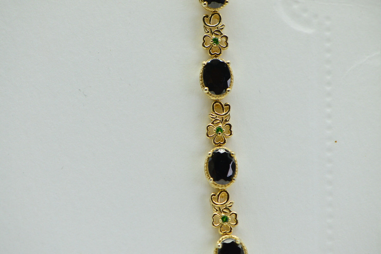 Black Tourmaline Chrome Diopside Flower Bolo Bracelet: 14K Gold Over Sterling Silver