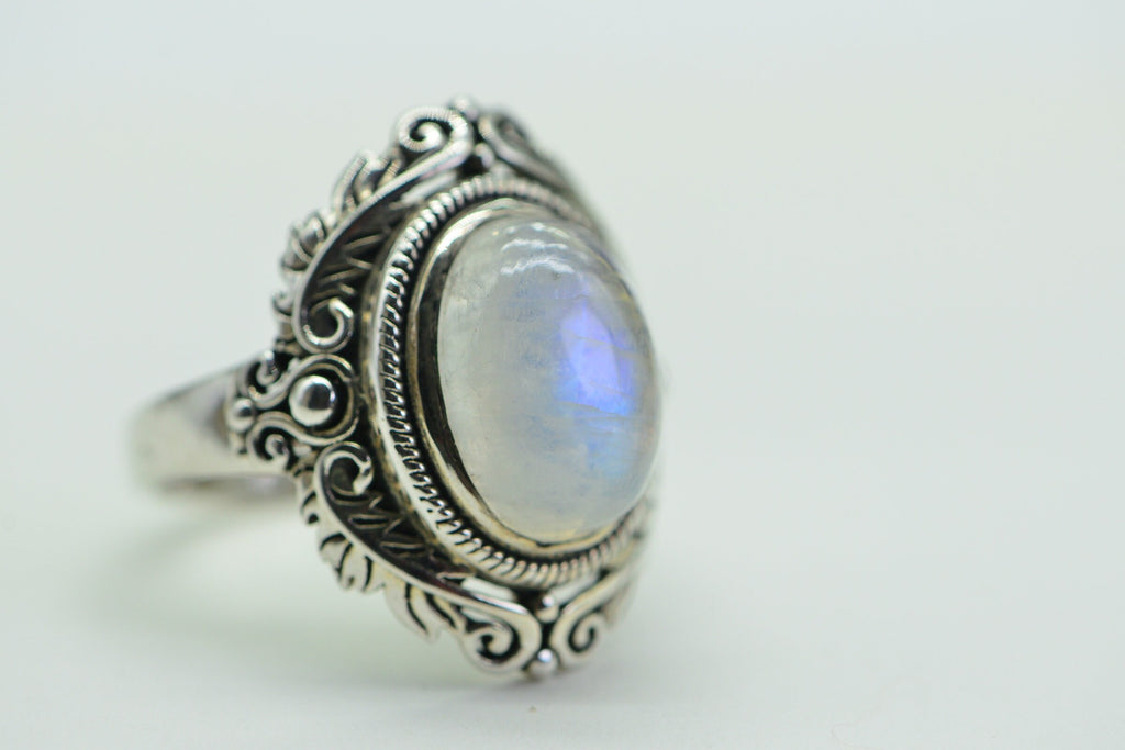 Rainbow Moonstone Ring: Solid Sterling Silver Statement Ring