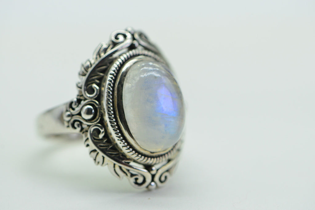 Rainbow Moonstone Ring: Solid Sterling Silver Statement Ring