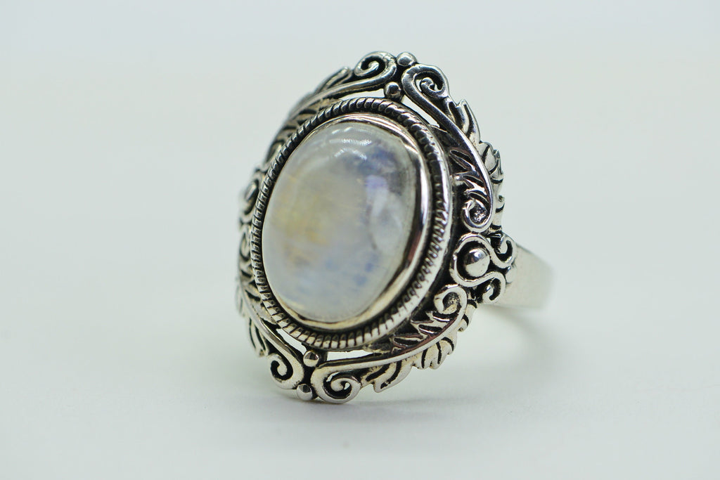 Rainbow Moonstone Ring: Solid Sterling Silver Statement Ring