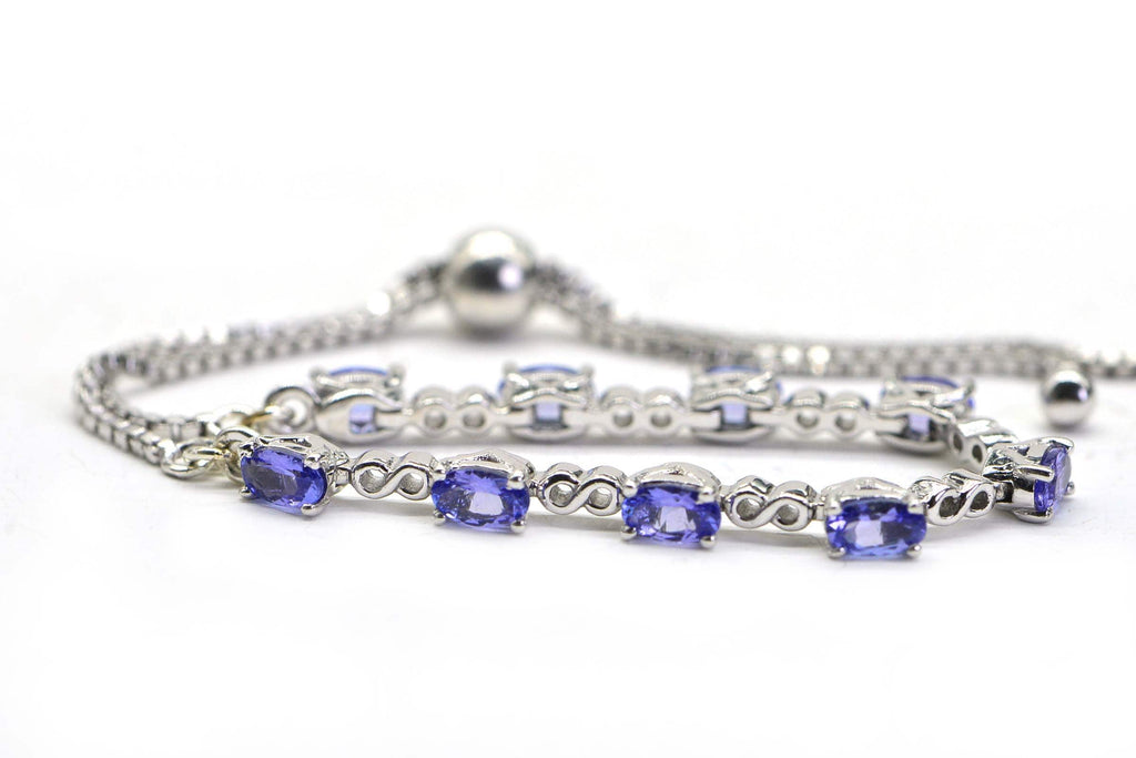 Natural Tanzanite Tennis Bracelet: Sterling Silver Bolo Bracelet, December Birthstone