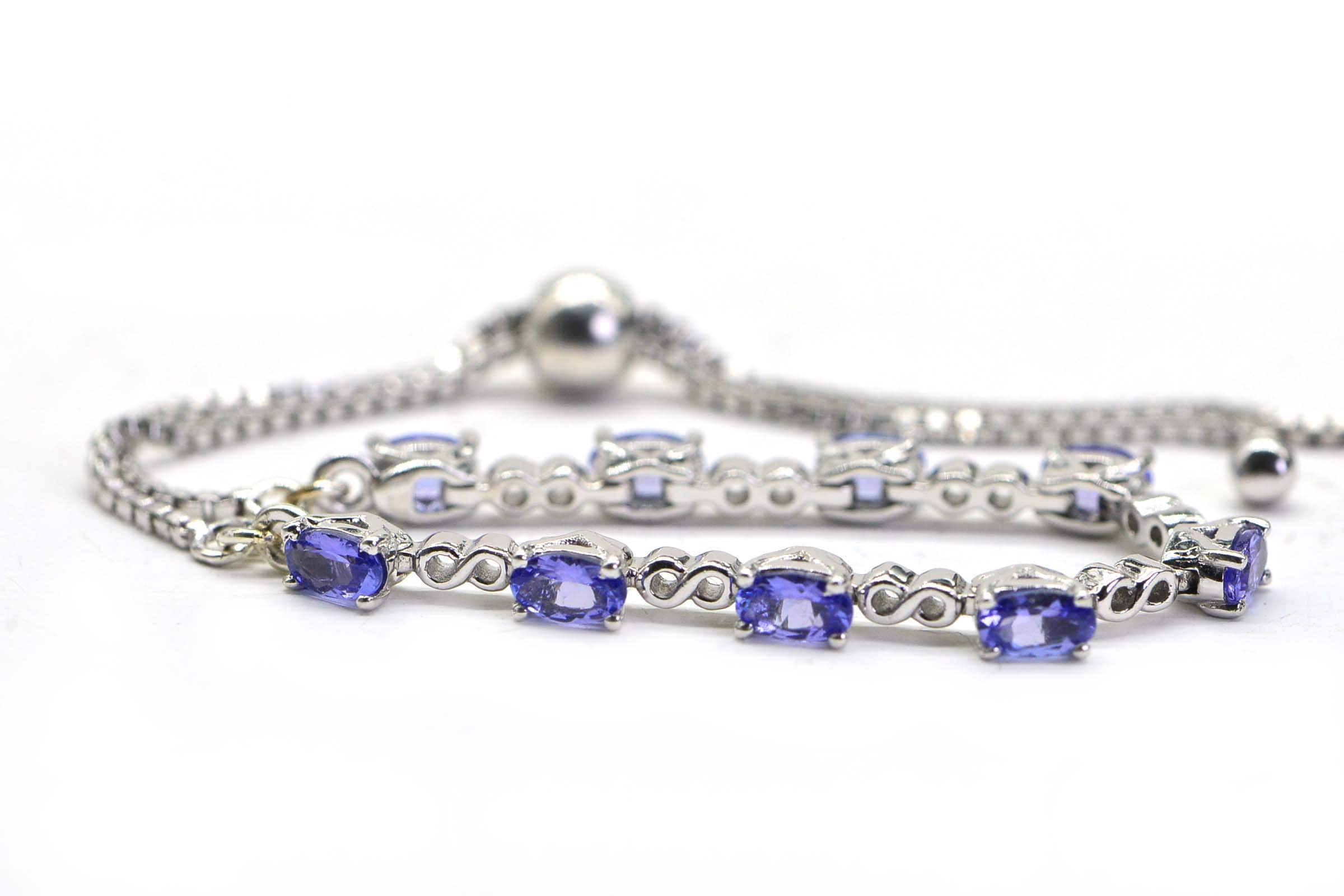 Natural Tanzanite Tennis Bracelet: Sterling Silver Bolo Bracelet, December Birthstone