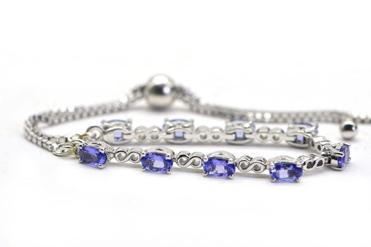 Natural Tanzanite Tennis Bracelet: Sterling Silver Bolo Bracelet, December Birthstone