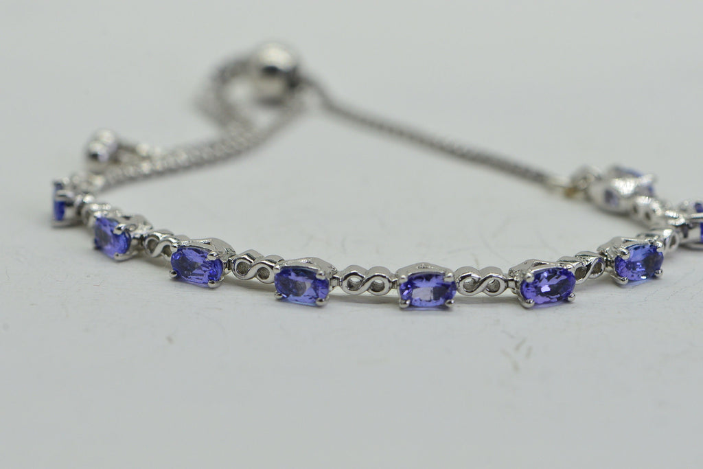 Natural Tanzanite Tennis Bracelet: Sterling Silver Bolo Bracelet, December Birthstone
