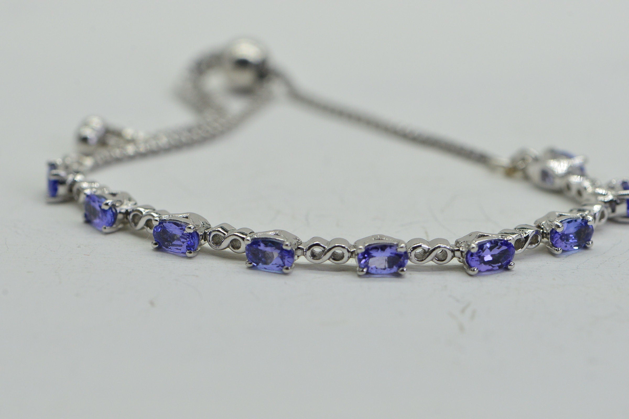 Natural Tanzanite Tennis Bracelet: Sterling Silver Bolo Bracelet, December Birthstone