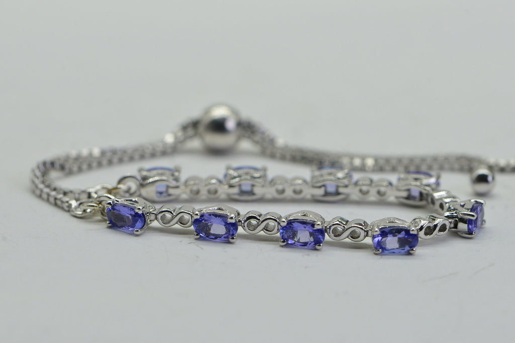 Natural Tanzanite Tennis Bracelet: Sterling Silver Bolo Bracelet, December Birthstone