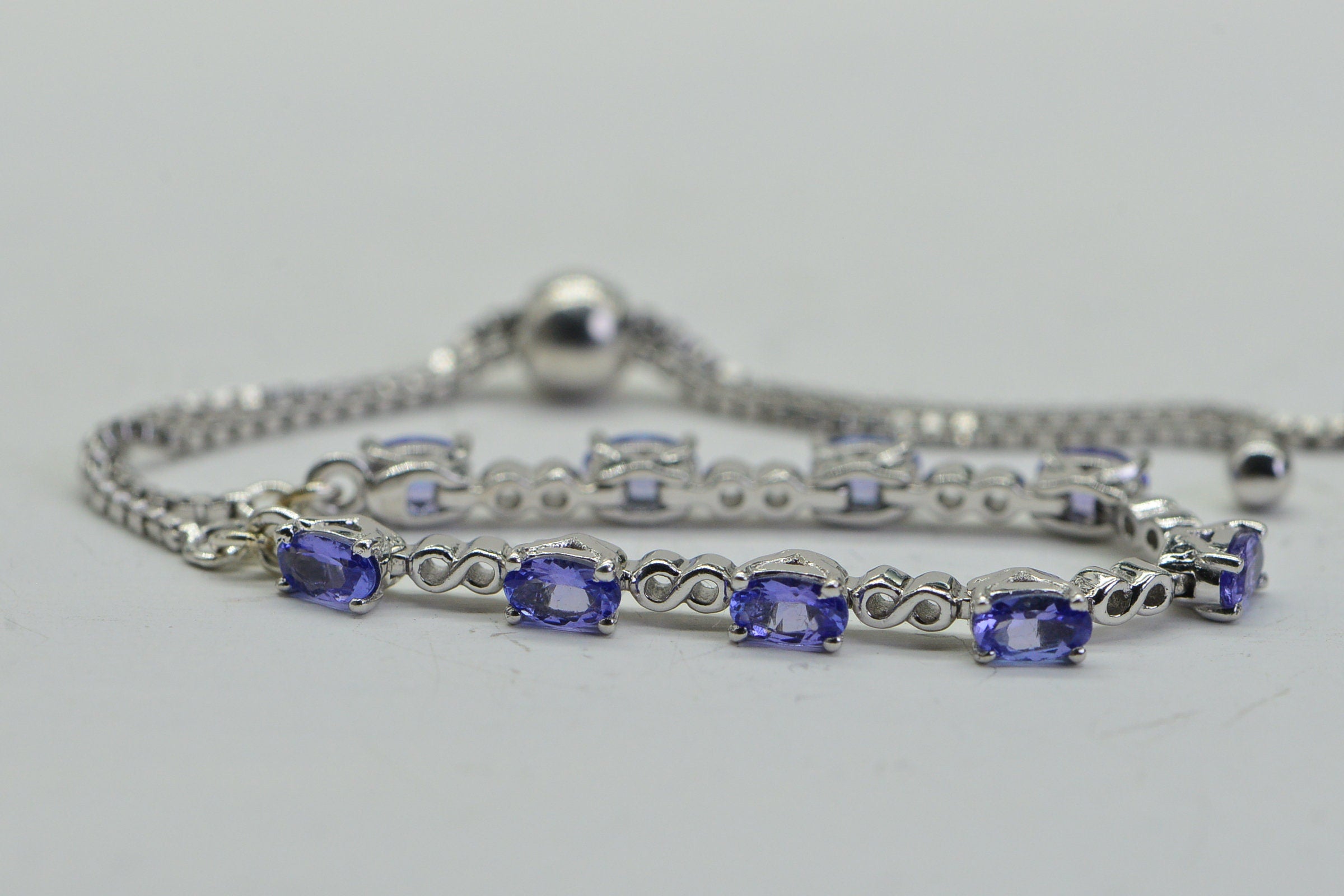 Natural Tanzanite Tennis Bracelet: Sterling Silver Bolo Bracelet, December Birthstone