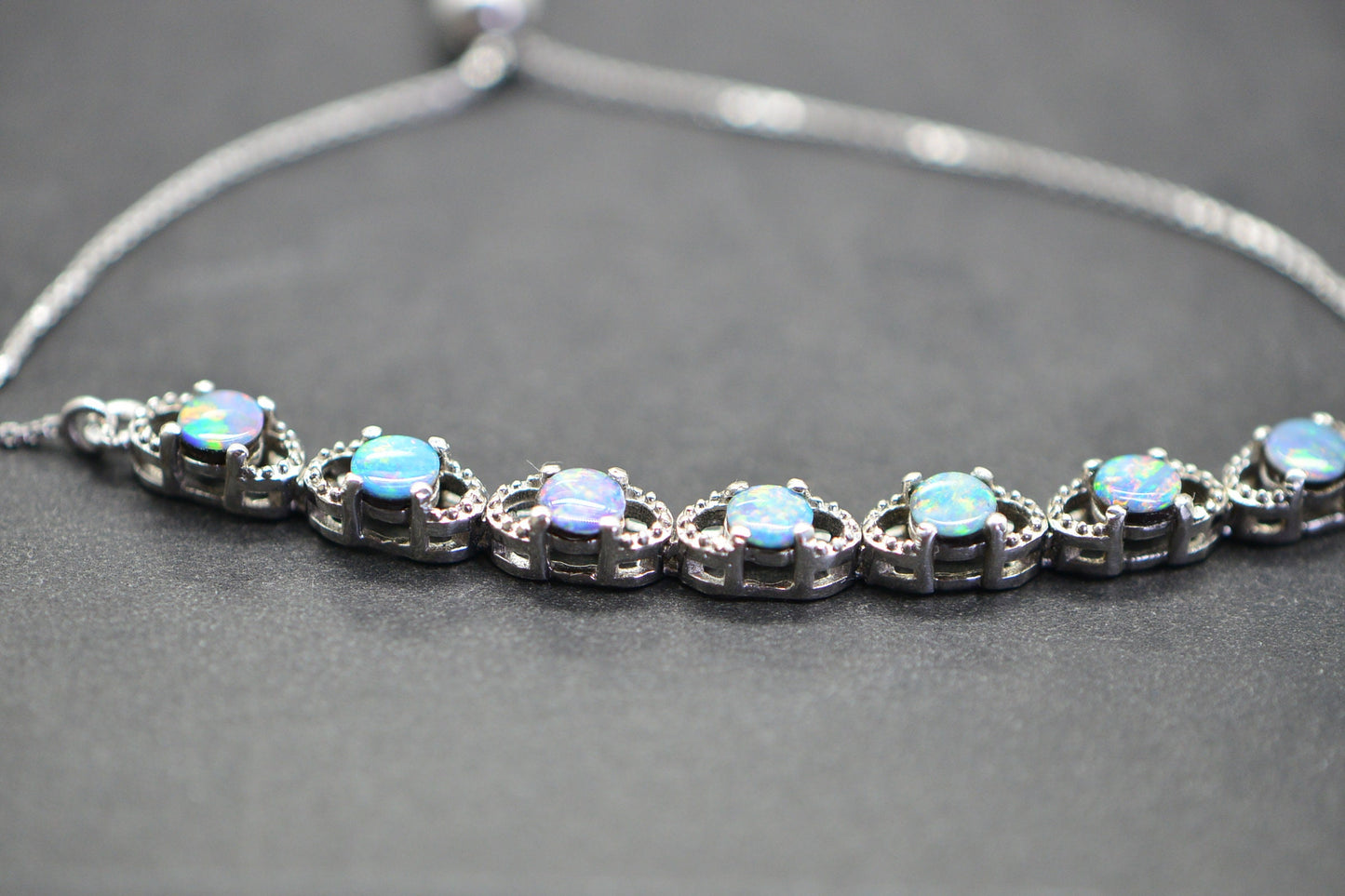Australian Opal Sterling Silver Bolo Bracelet: Adjustable Delicate Jewelry