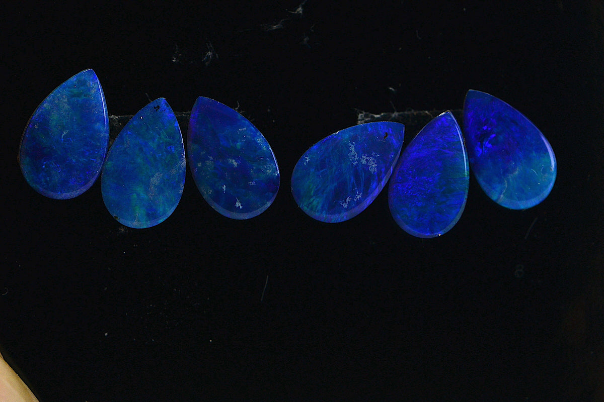 Australian Black Opal Doublet: Blue Pear Cabochons (7X5mm, 2pcs)
