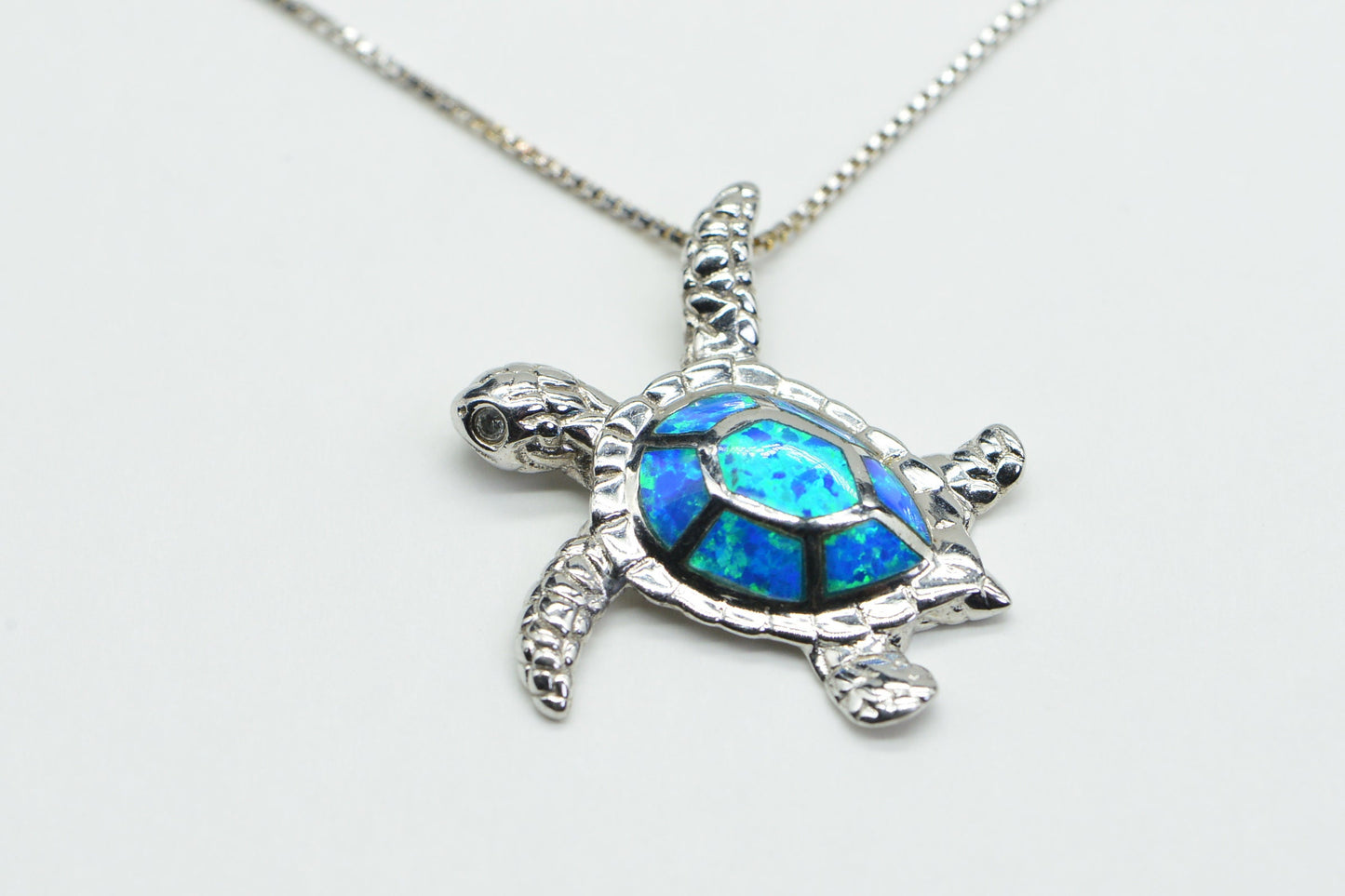 Sterling Silver Sea Turtle Pendant, Blue Opal Hawaiian Necklace