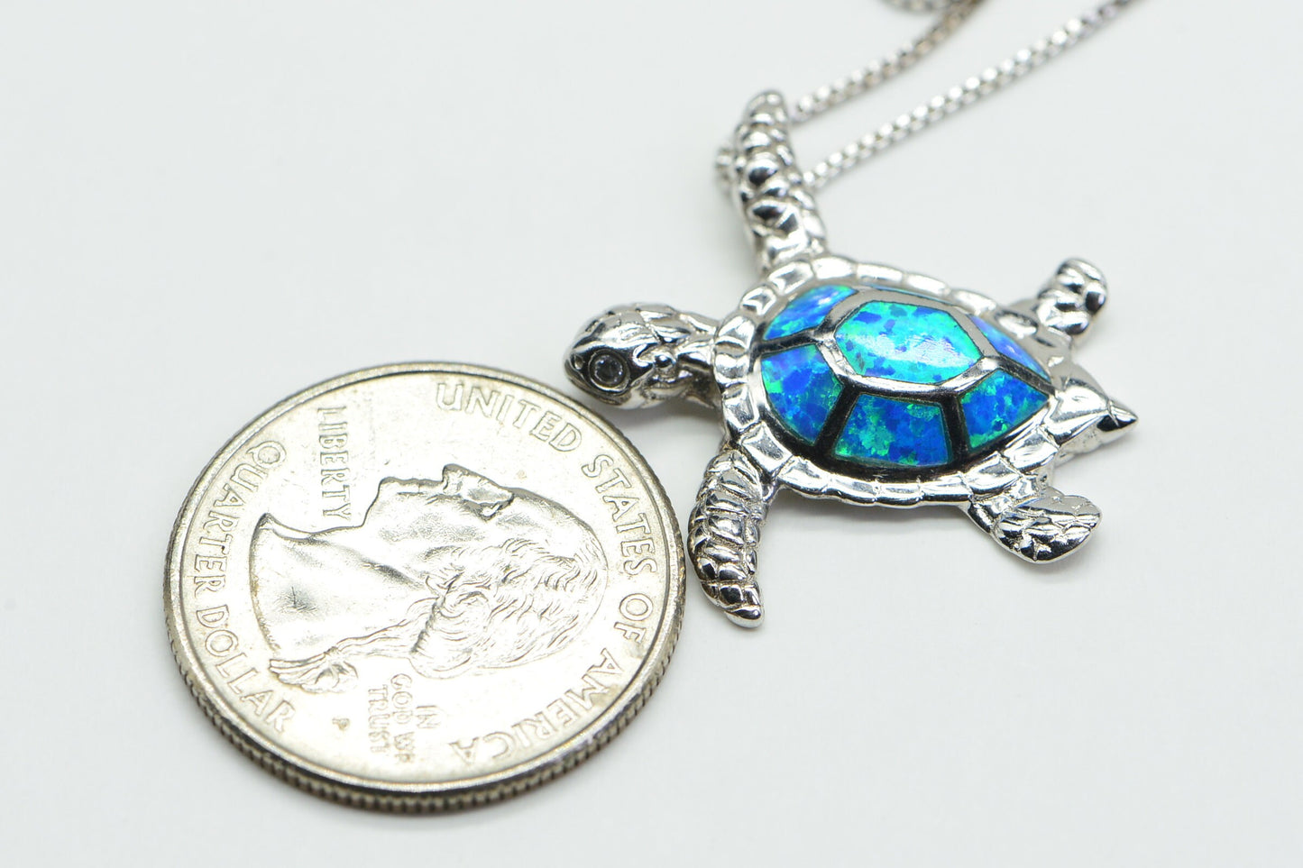Sterling Silver Sea Turtle Pendant, Blue Opal Hawaiian Necklace
