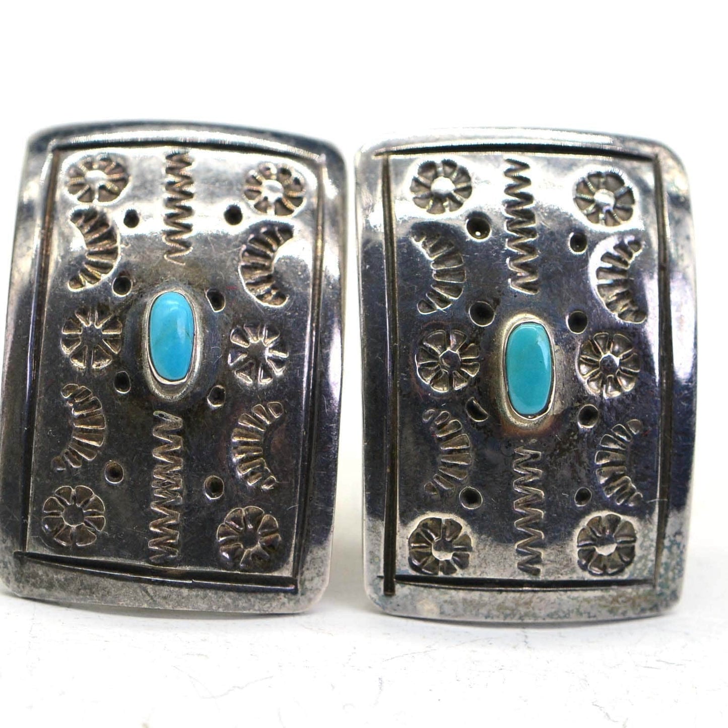 Vintage Turquoise Sterling Silver Clip On Earrings: Native American Jewelry
