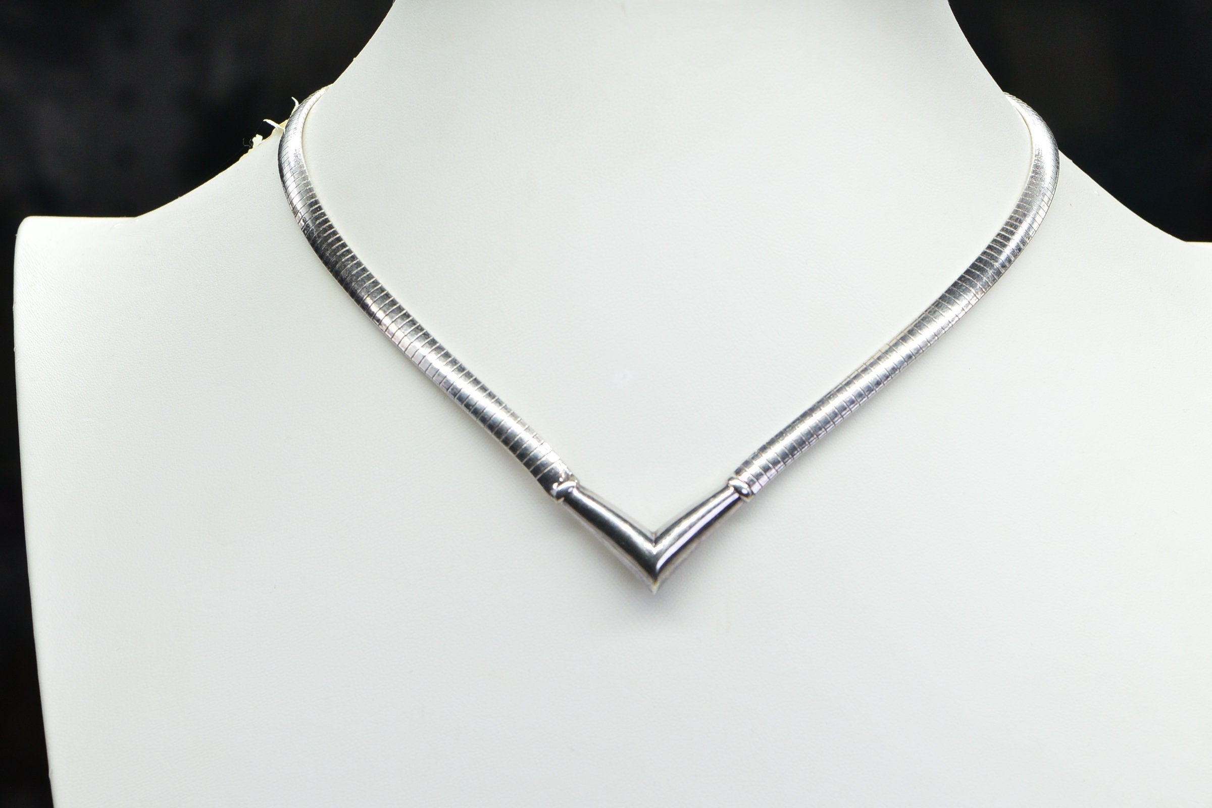 Vintage Sterling Silver Omega Choker Necklace - Italy