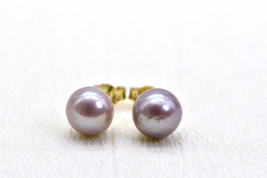 14K Gold Mauve Akoya Pearl Stud Earrings 9mm