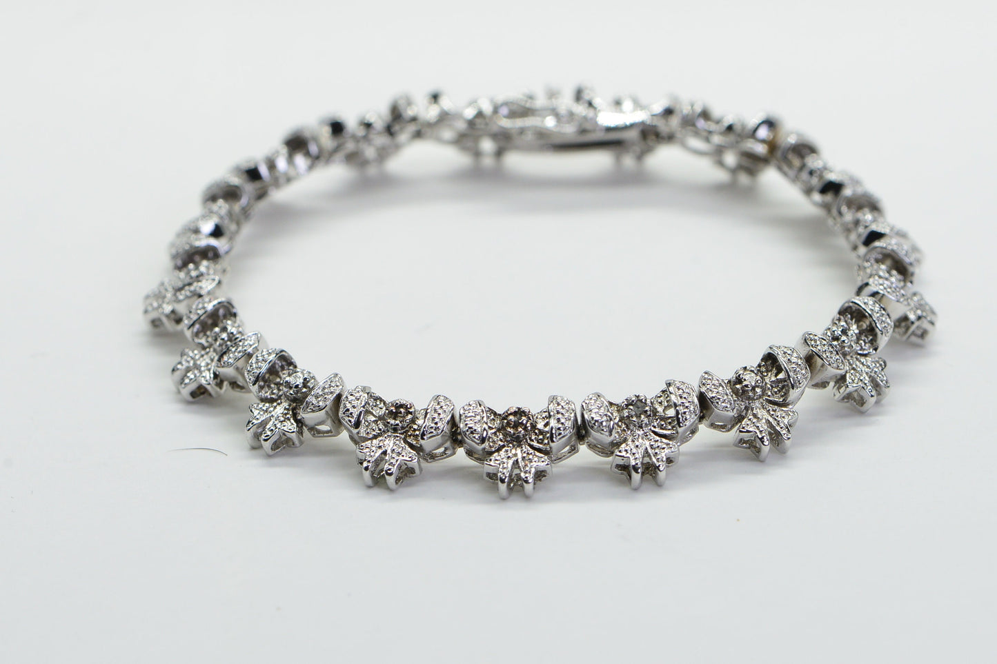 Vintage Sterling Silver Diamond Bow Bracelet, 7 inch Tennis Bracelet