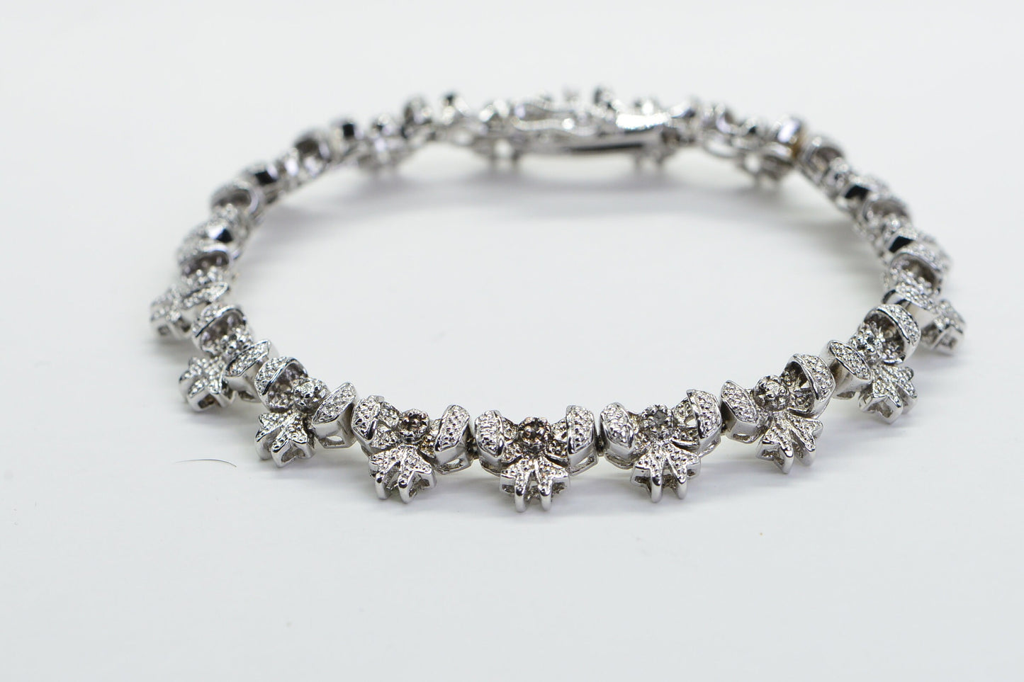Vintage Sterling Silver Diamond Bow Bracelet, 7 inch Tennis Bracelet