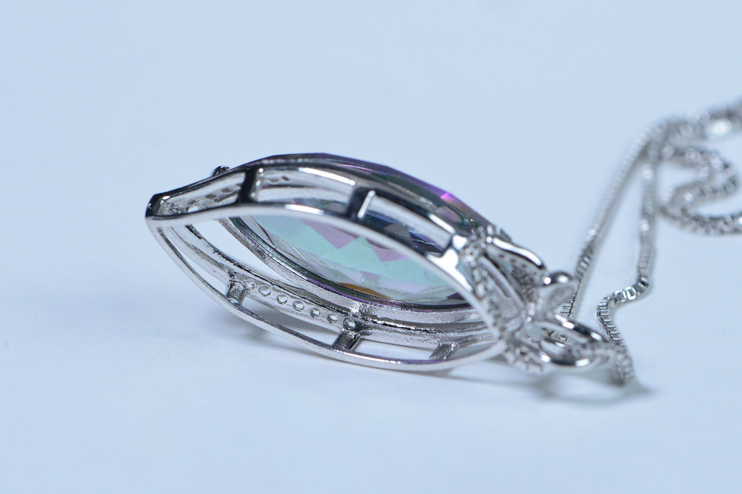 Mystic Topaz Sterling Silver Pendant: Marquise Necklace, Simulated Diamonds
