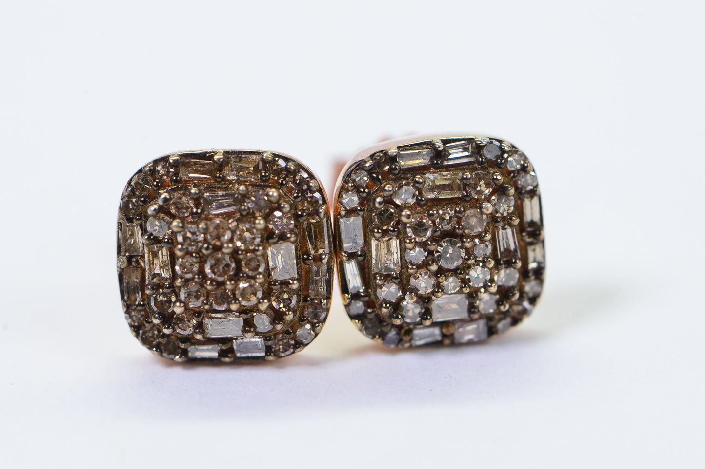 Champagne Diamond Square Stud Earrings: 14K Rose Gold Vermeil Sterling Silver