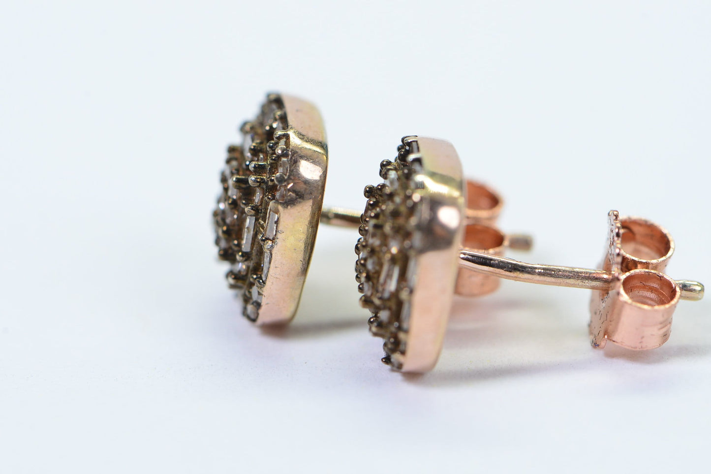 Champagne Diamond Square Stud Earrings: 14K Rose Gold Vermeil Sterling Silver