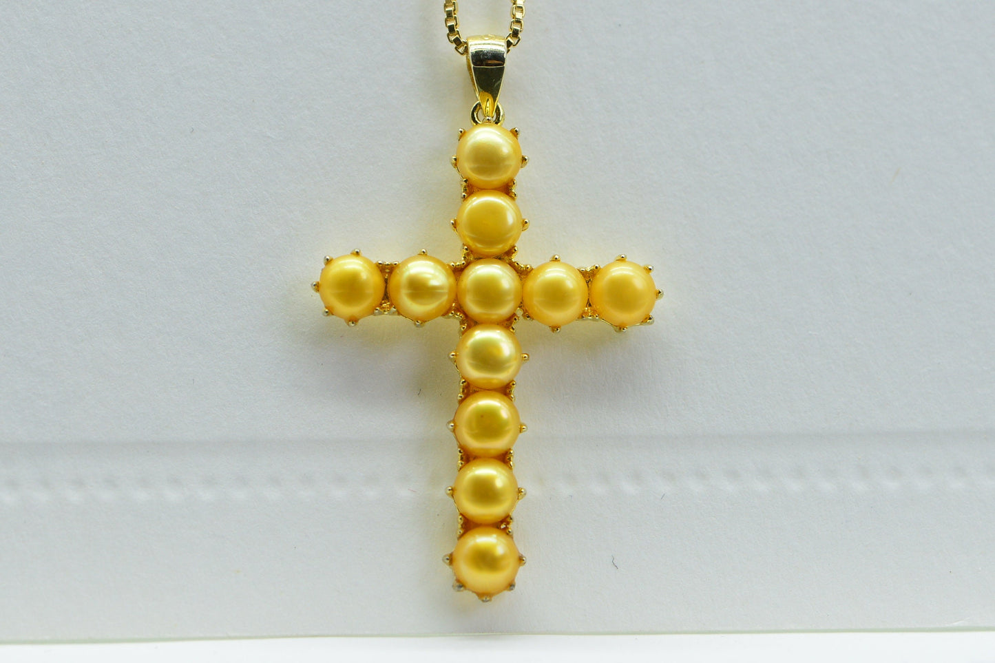 Golden Pearl Cross Pendant: 14K Gold Vermeil Sterling Silver