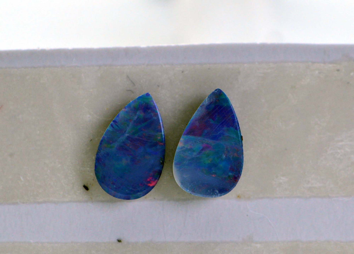 Australian Black Opal Doublet: Blue Pear Cabochons (7X5mm, 2pcs)