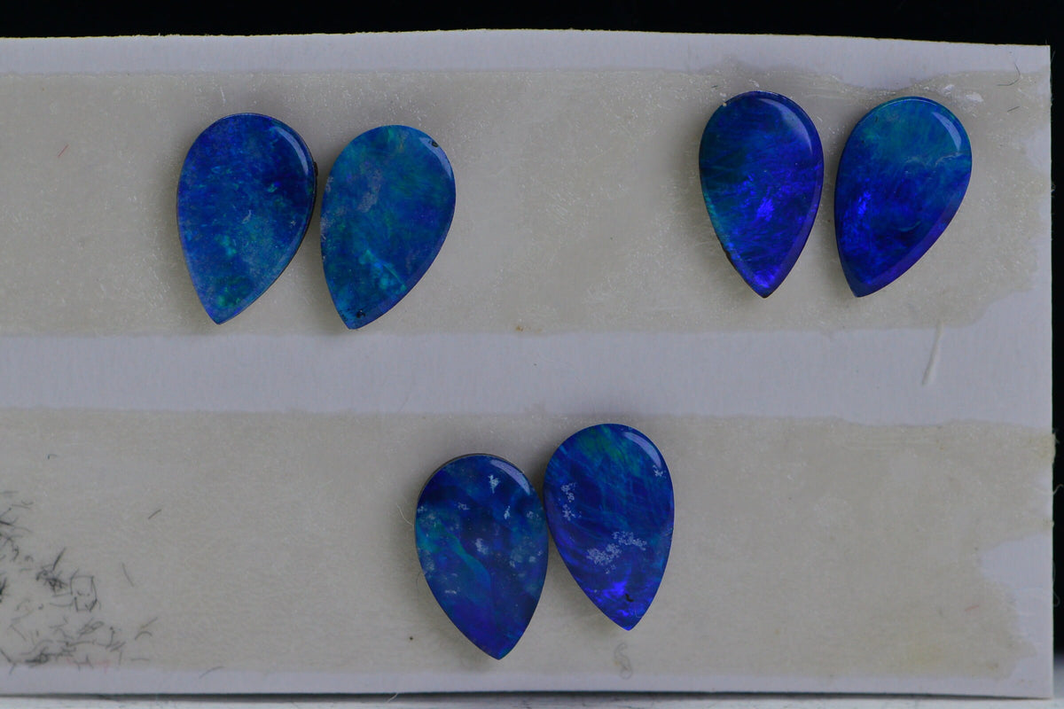 Australian Black Opal Doublet: Blue Pear Cabochons (7X5mm, 2pcs)