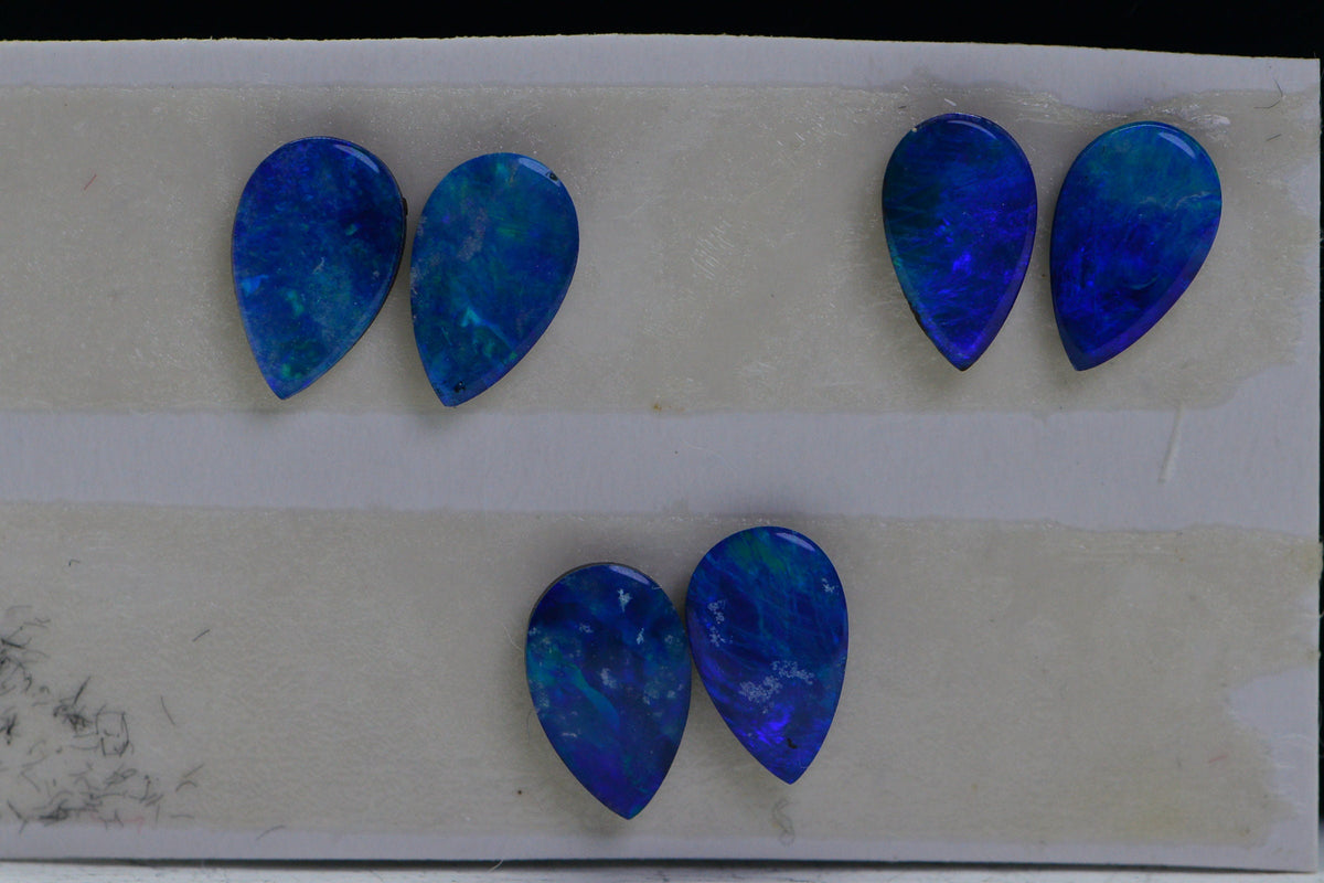 Australian Black Opal Doublet: Blue Pear Cabochons (7X5mm, 2pcs)