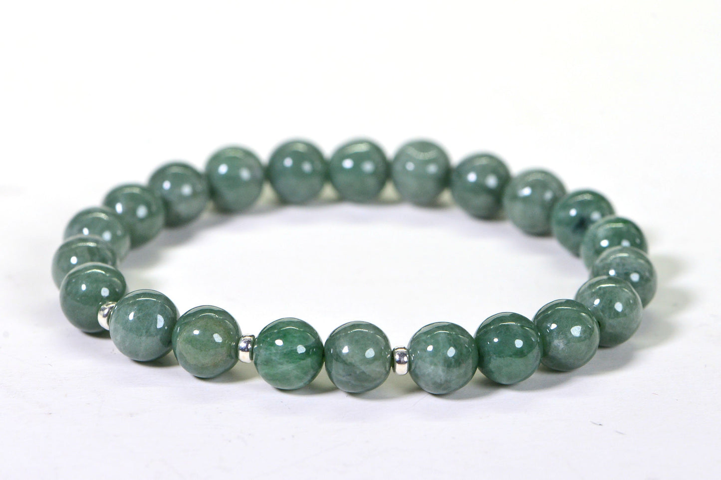 Burmese Jade Bracelet: 9.5mm Deep Green Round Beaded Stretch Bracelet