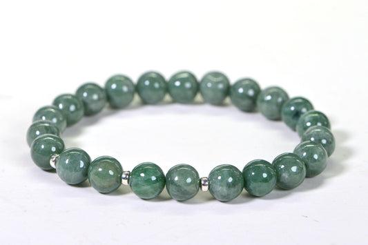 Burmese Jade Bracelet: 9.5mm Deep Green Round Beaded Stretch Bracelet