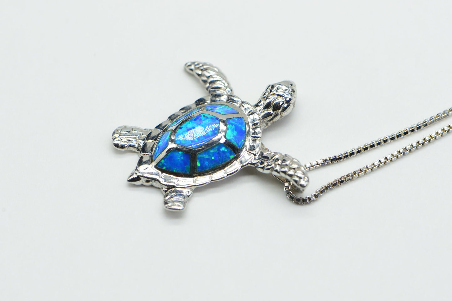 Sterling Silver Sea Turtle Pendant, Blue Opal Hawaiian Necklace