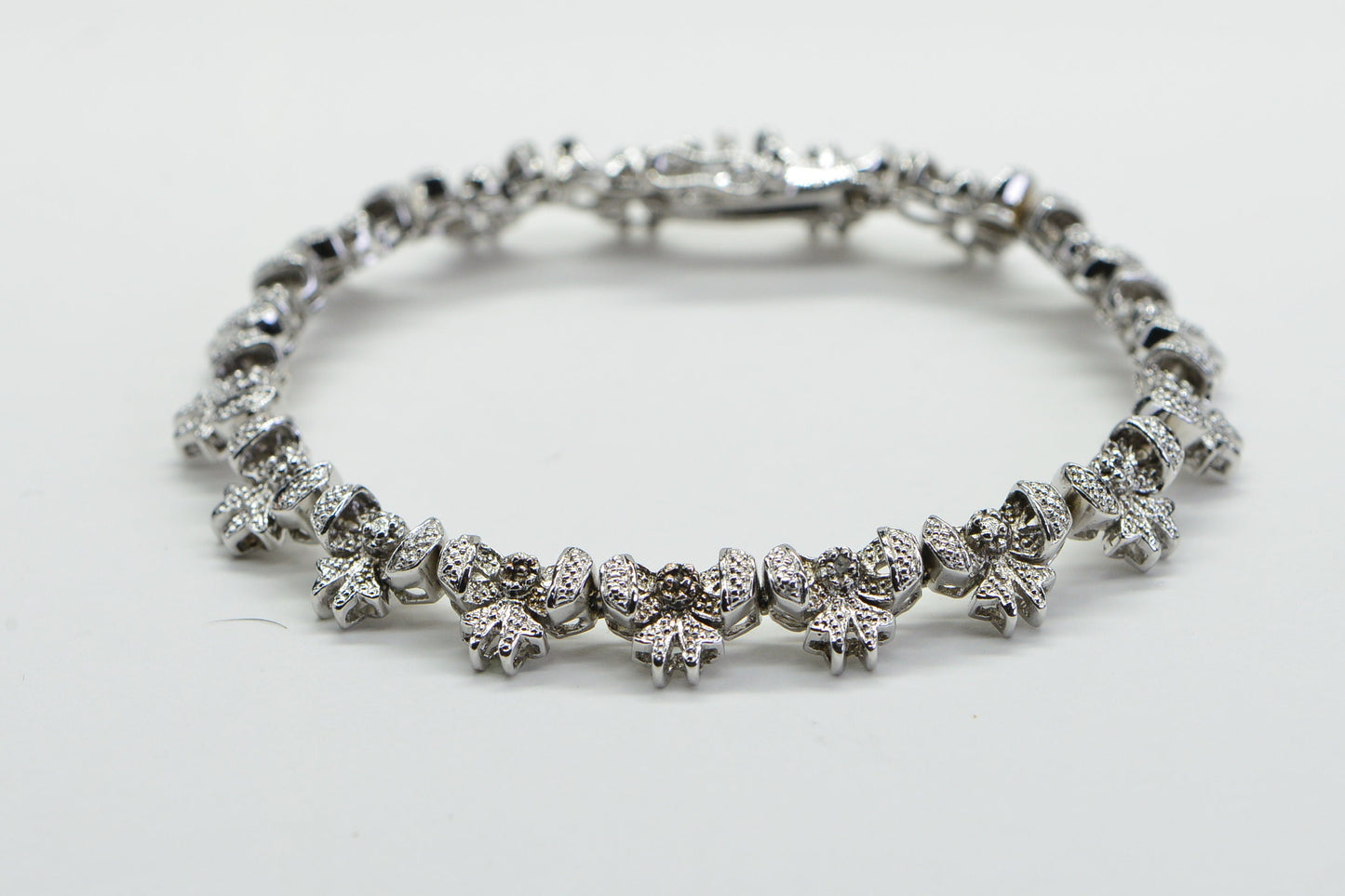 Vintage Sterling Silver Diamond Bow Bracelet, 7 inch Tennis Bracelet