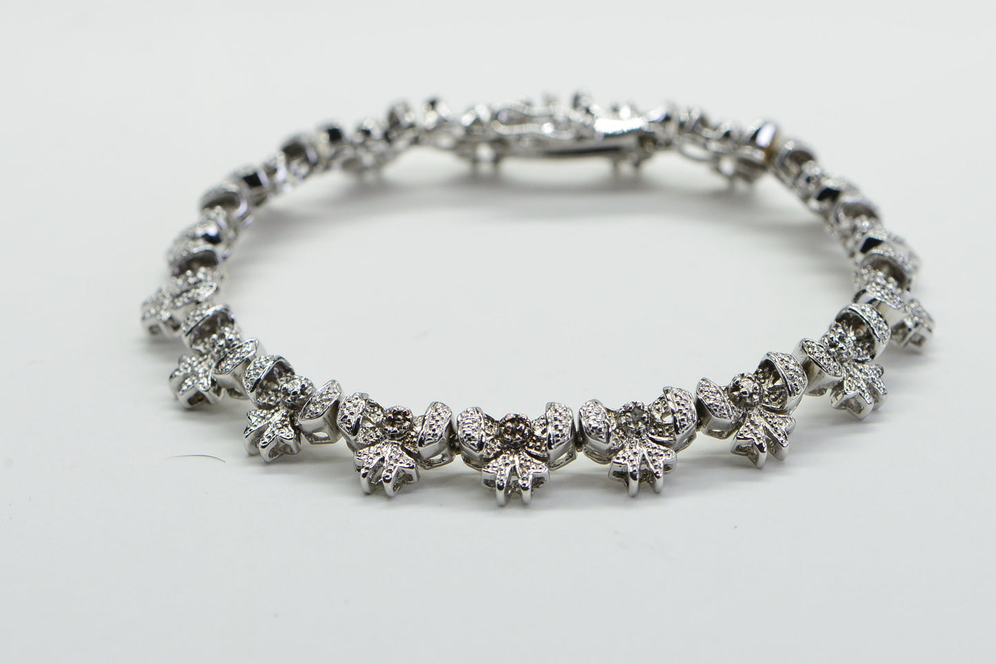 Vintage Sterling Silver Diamond Bow Bracelet, 7 inch Tennis Bracelet
