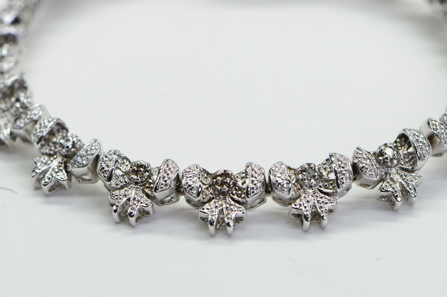 Vintage Sterling Silver Diamond Bow Bracelet, 7 inch Tennis Bracelet