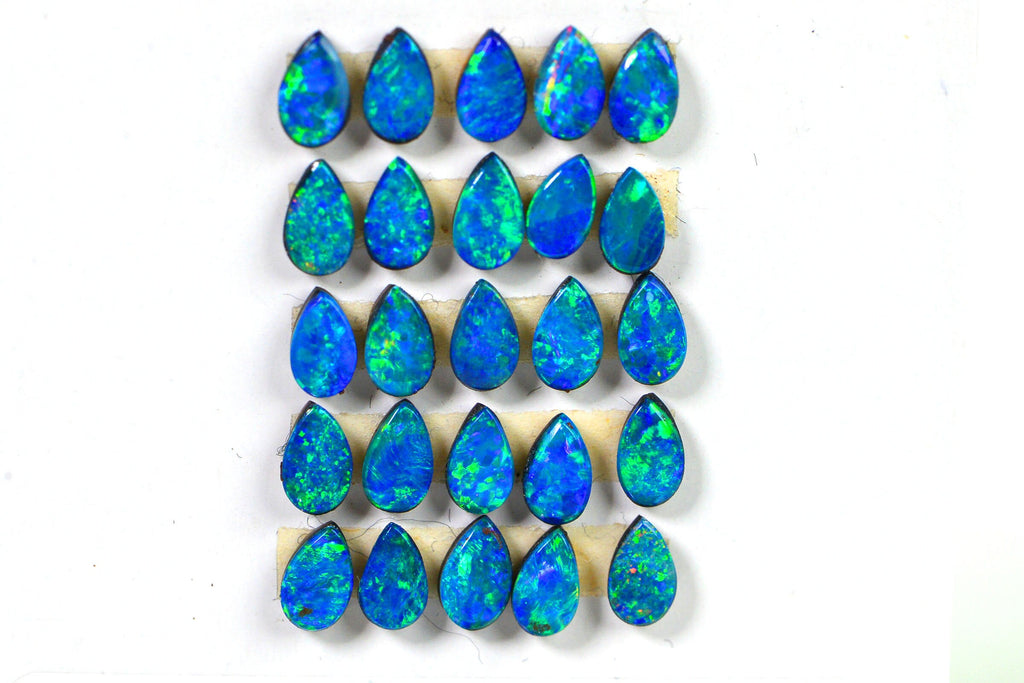 AAA Australian Black Opal Doublet Cabochon: Metallic Teardrop Gemstone (3X5mm) One Stone