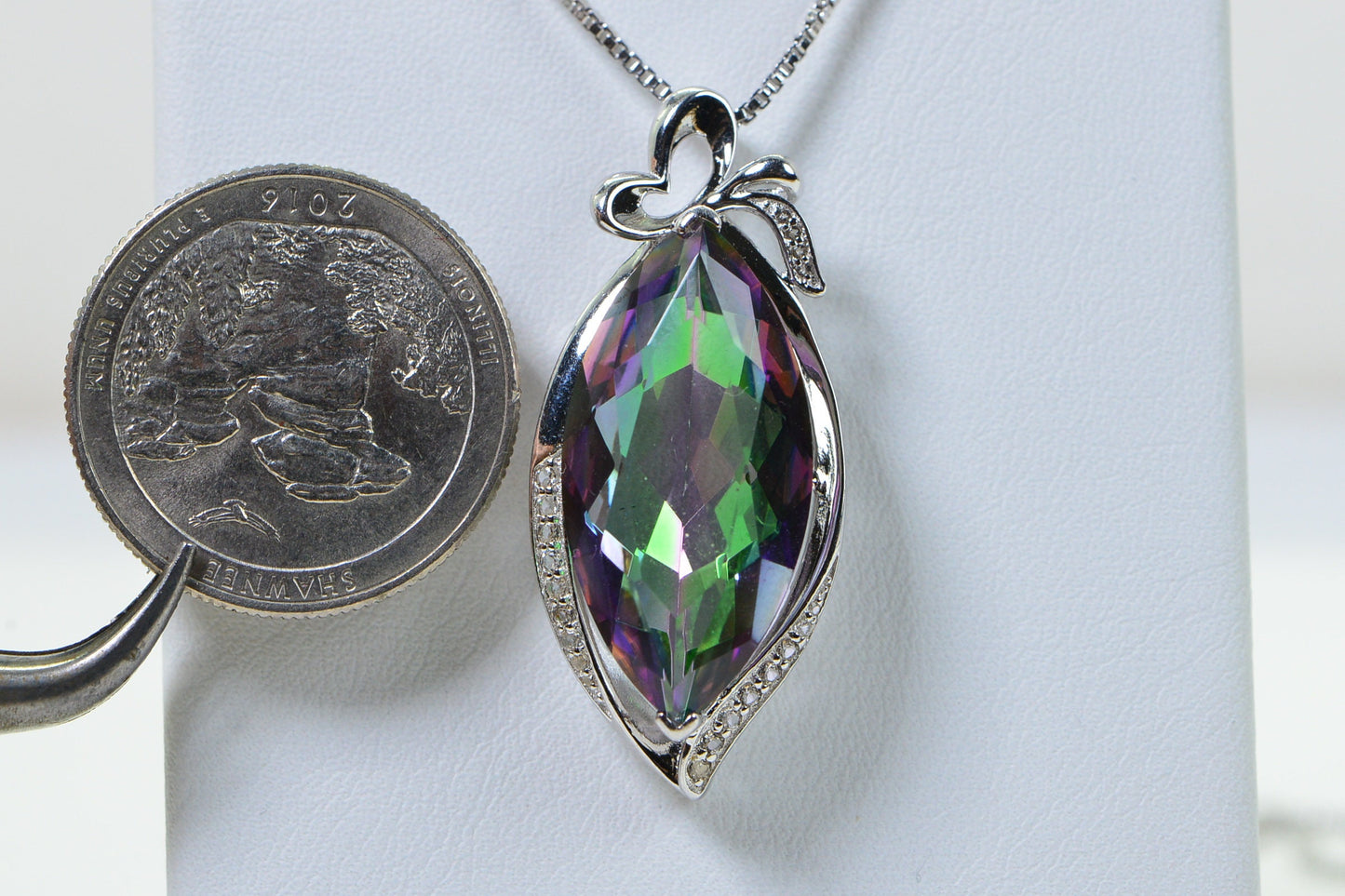 Mystic Topaz Sterling Silver Pendant: Marquise Necklace, Simulated Diamonds