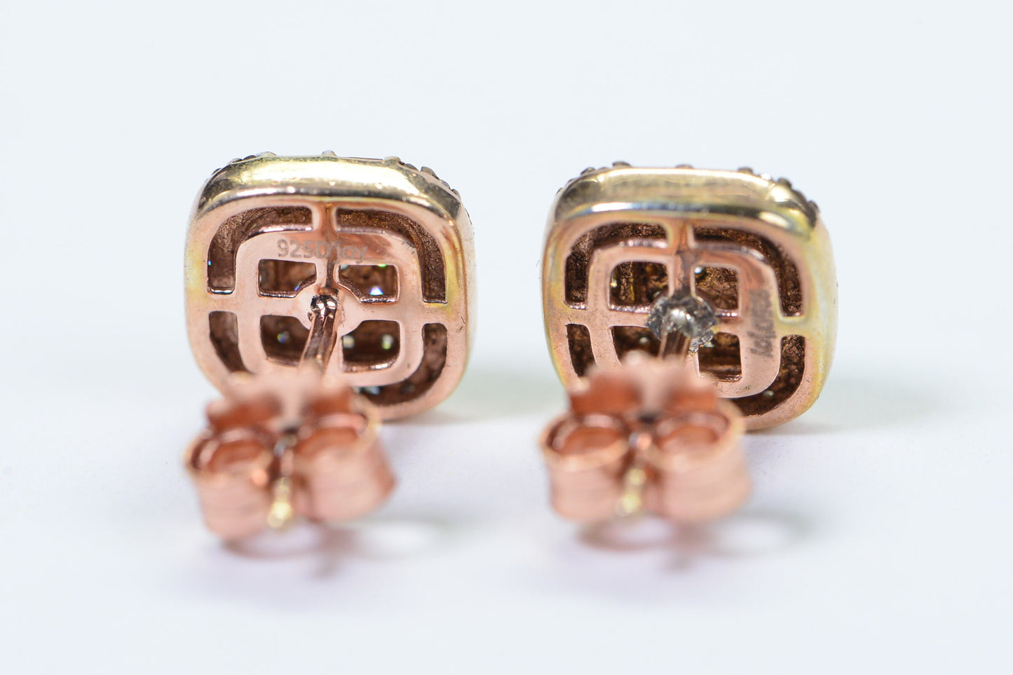 Champagne Diamond Square Stud Earrings: 14K Rose Gold Vermeil Sterling Silver