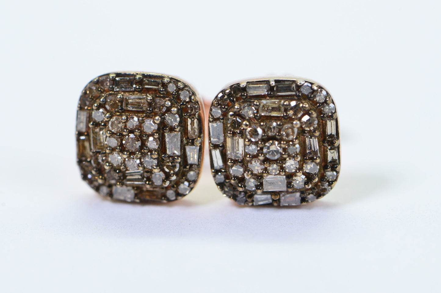 Champagne Diamond Square Stud Earrings: 14K Rose Gold Vermeil Sterling Silver