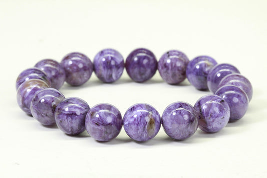 Russian Charoite Bracelet, 13mm Round Gemstone Beads, Stretch Protection Bracelet